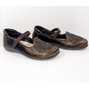 Naot Motu Mary Jane Flats Bronze Metallic Leather Strap Comfort Cushion 39/8